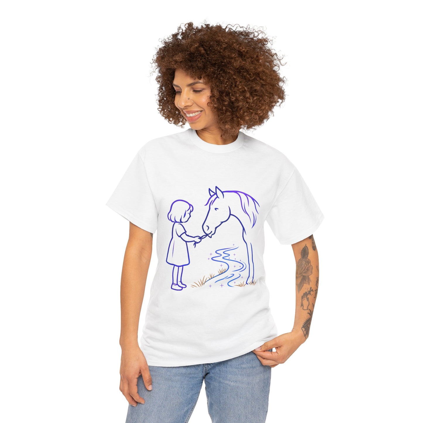 Girl Feeding Horse T-Shirt | Horse Lover T-Shirt | Equestrian Gift | Horse Mom Shirt