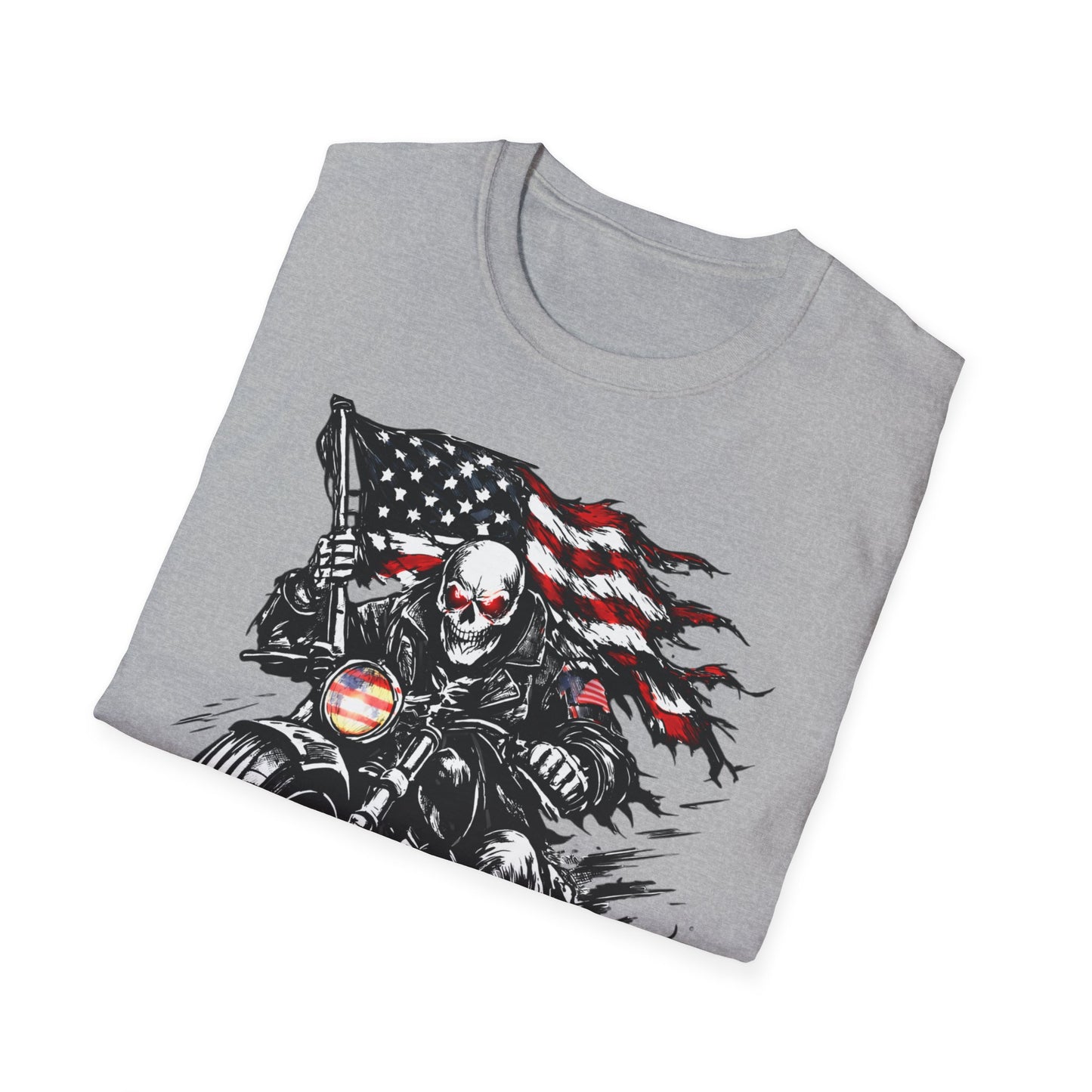 Skull Biker with American Flag T-Shirt | Motorcycle Rider Tee
