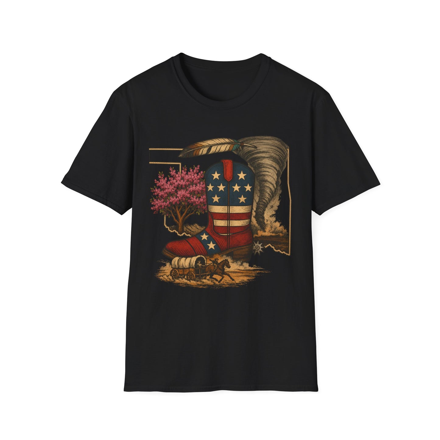 Oklahoma Patriotic Cowboy Boot T-Shirt — Americana Western Graphic Tee
