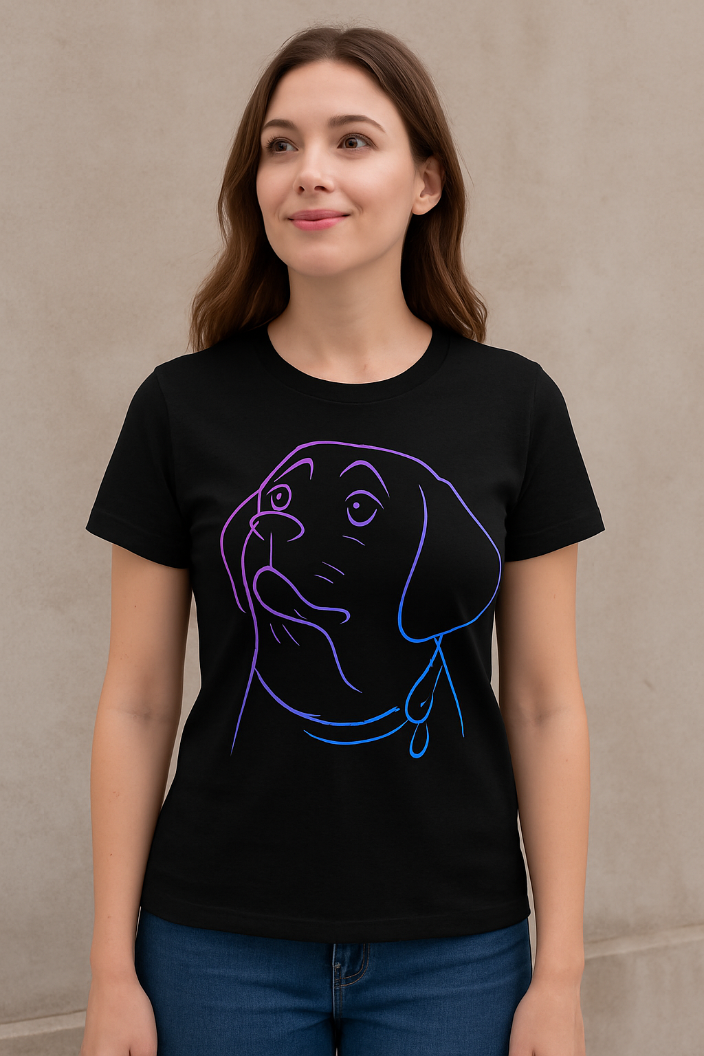 Neon Outline Loyal Dog T-Shirt | Minimal Line Art Pup Design