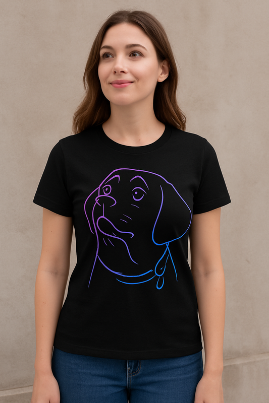 Neon Outline Loyal Dog T-Shirt | Minimal Line Art Pup Design