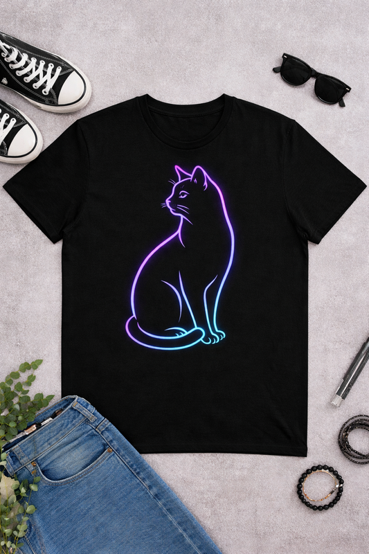 Classy Cat — Neon Outline Cat Graphic Tee
