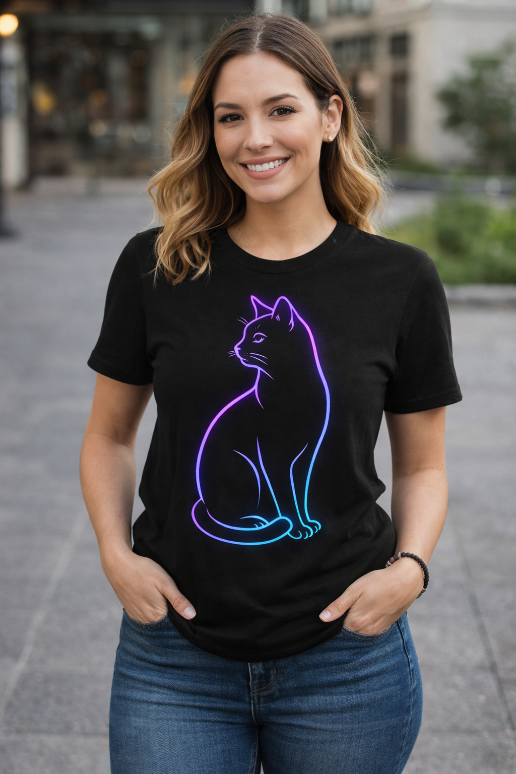 Classy Cat — Neon Outline Cat Graphic Tee
