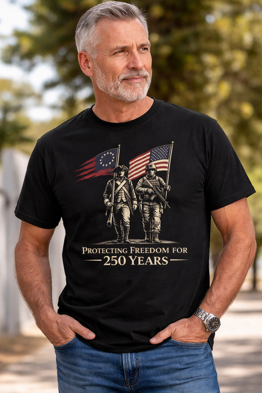 Protecting Freedom for 250 Years T-Shirt | Patriotic T-Shirt | Military Tribute Tee | 1776 to 2026 America Shirt | Veteran Gift