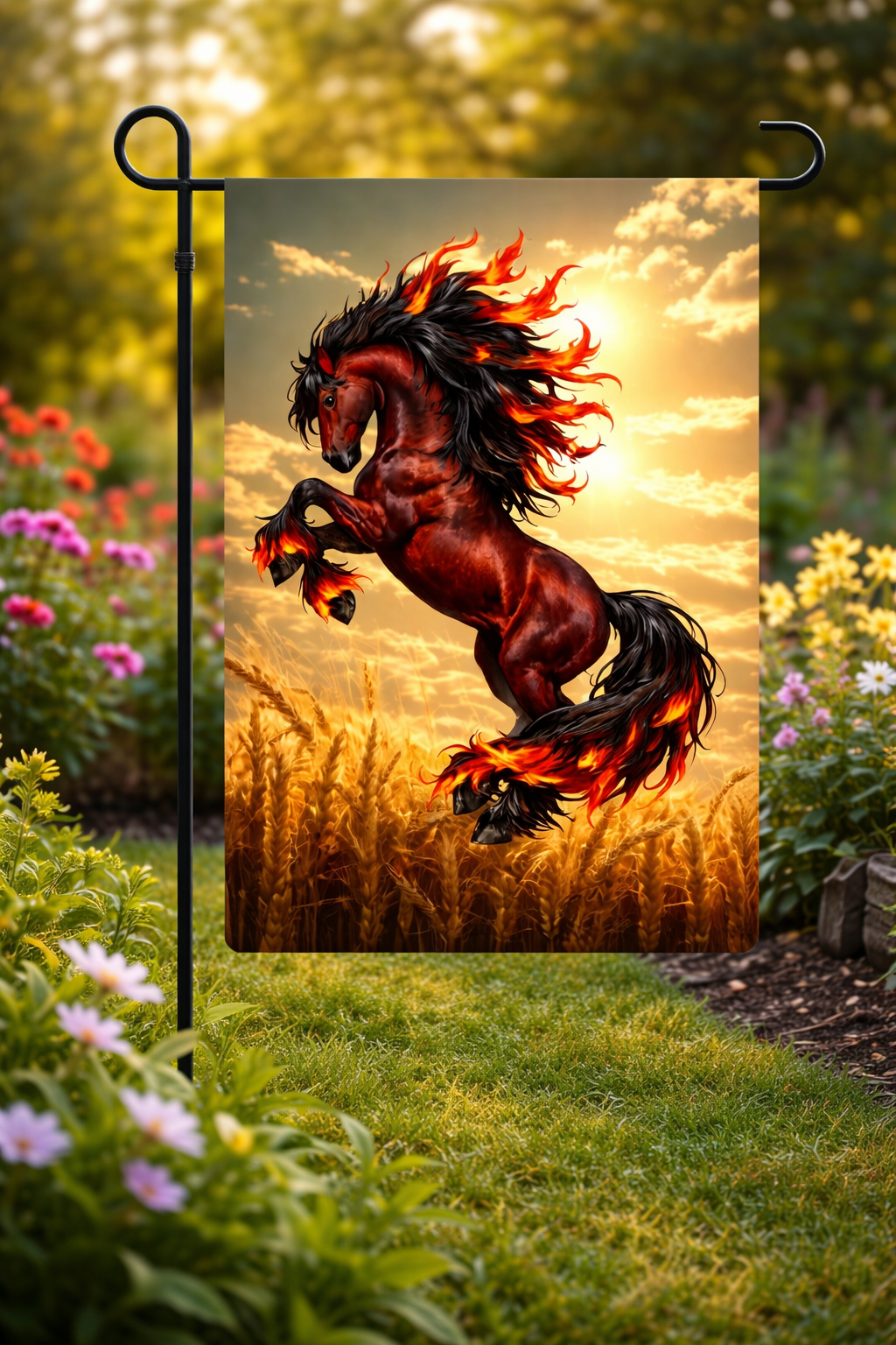 Fire Horse Garden & House Banner | Fiery Horse Outdoor Flag | Chinese New Year banner