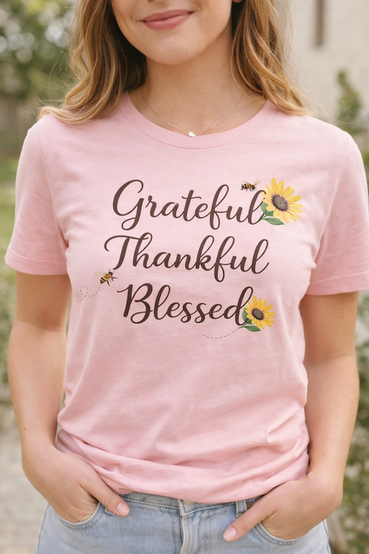 Grateful Thankful Blessed T-Shirt | Uplifting message T | US Colors