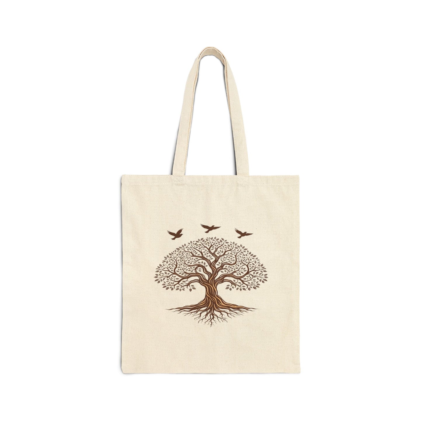 Tree of Life Canvas Tote Bag — Eco-Friendly Nature Market Bag with Birds