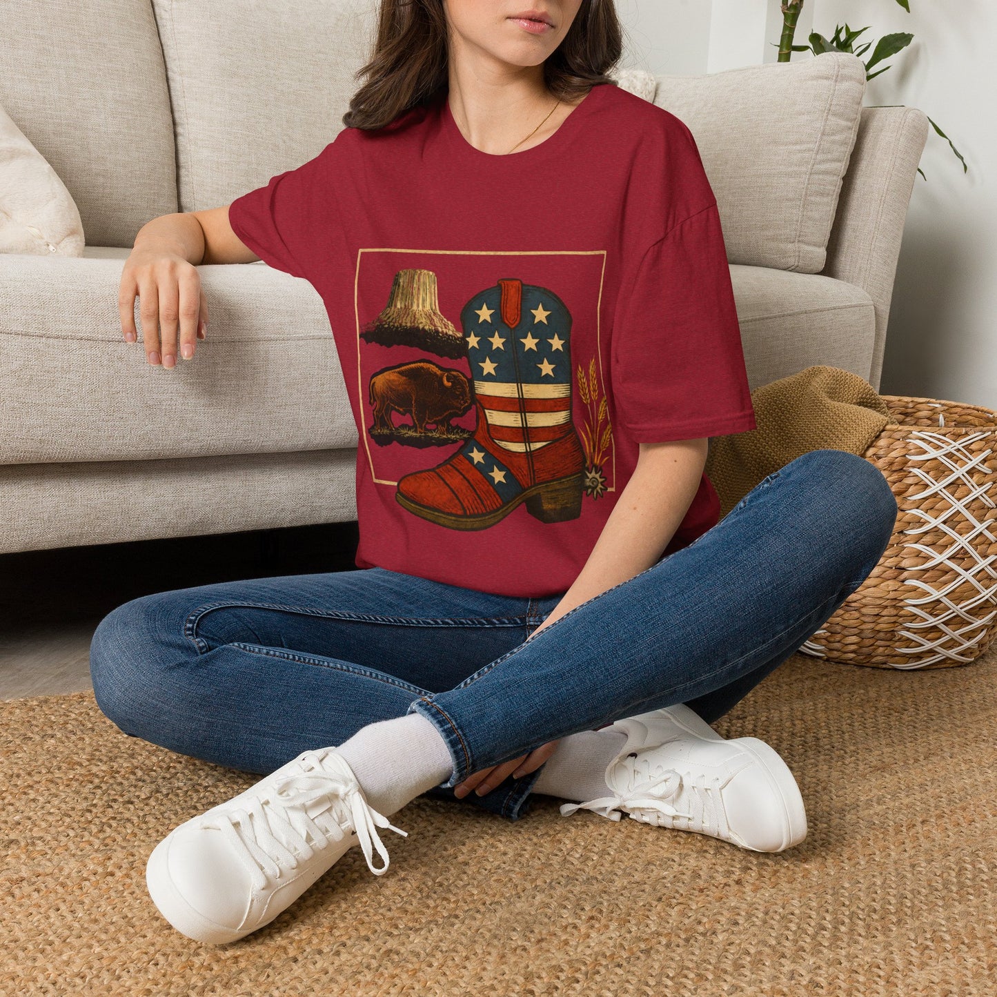 Wyoming Patriotic Cowboy Boot T-Shirt - Americana Western Graphic Tee