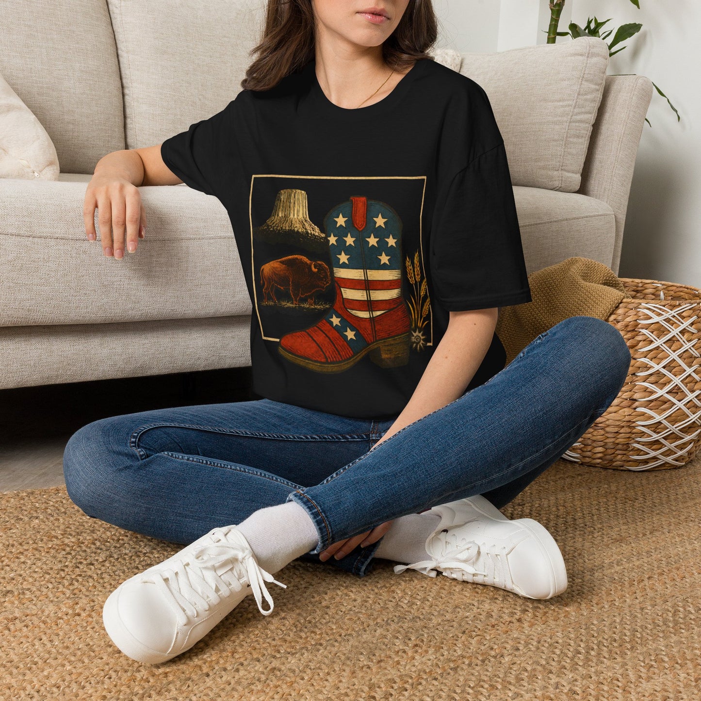 Wyoming Patriotic Cowboy Boot T-Shirt - Americana Western Graphic Tee