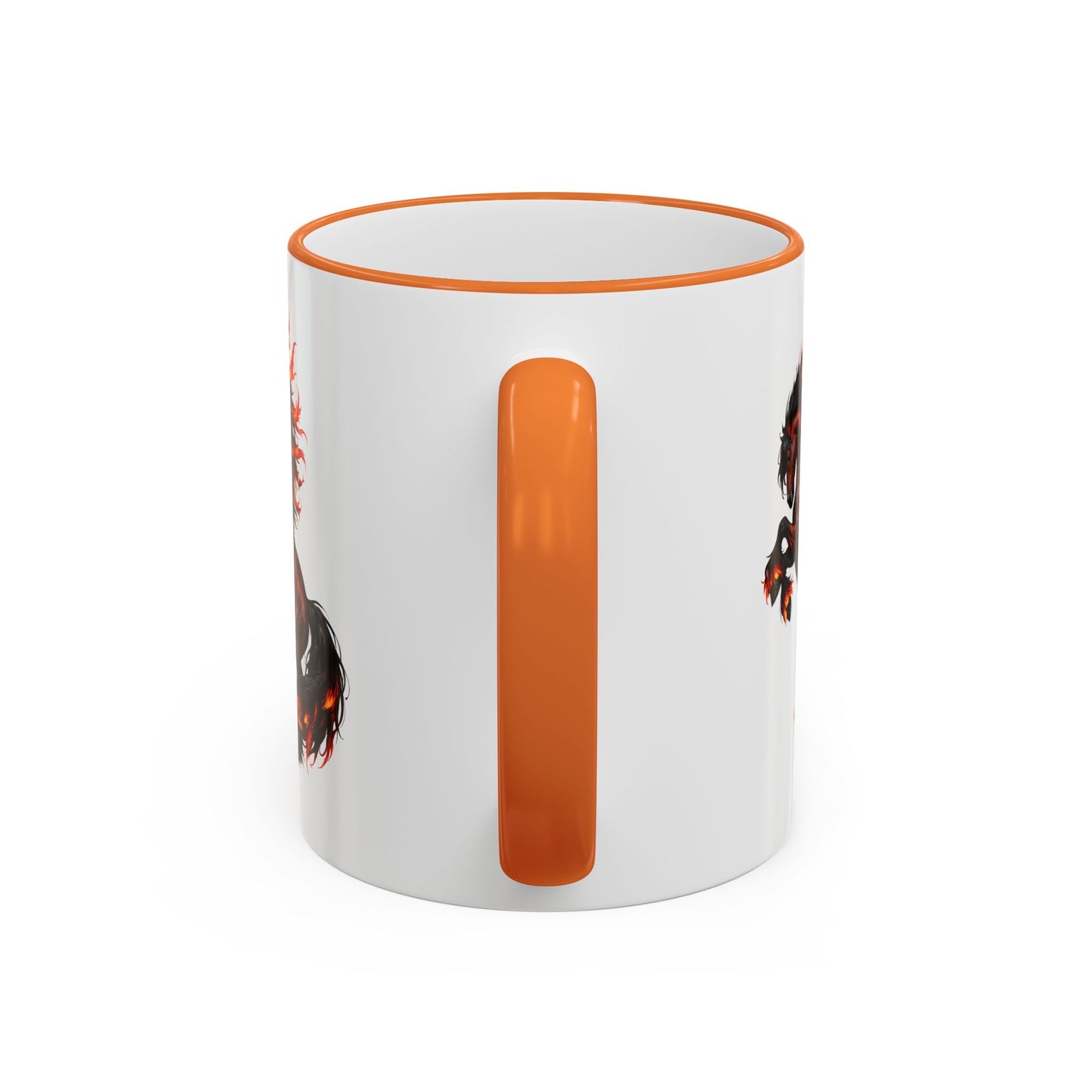 Flaming Horse Accent Rim Mug — Fiery Stallion Coffee Cup (11oz/15oz)