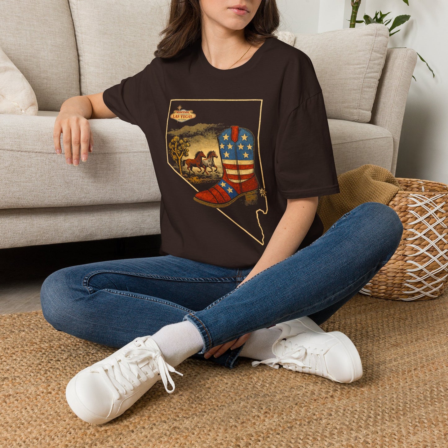 Nevada State Patriotic Cowboy Boot T-Shirt — Las Vegas Desert Horses Graphic Tee