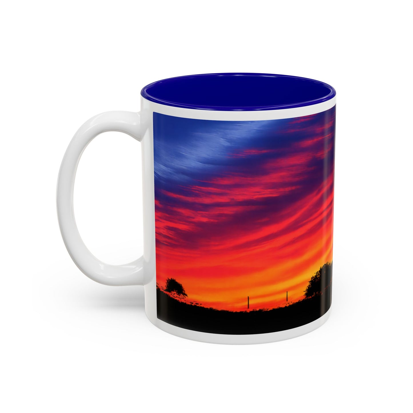 Desert Sunrise Silhouette Accent Mug — Colorful Sky Landscape Coffee Cup (11oz/15oz)