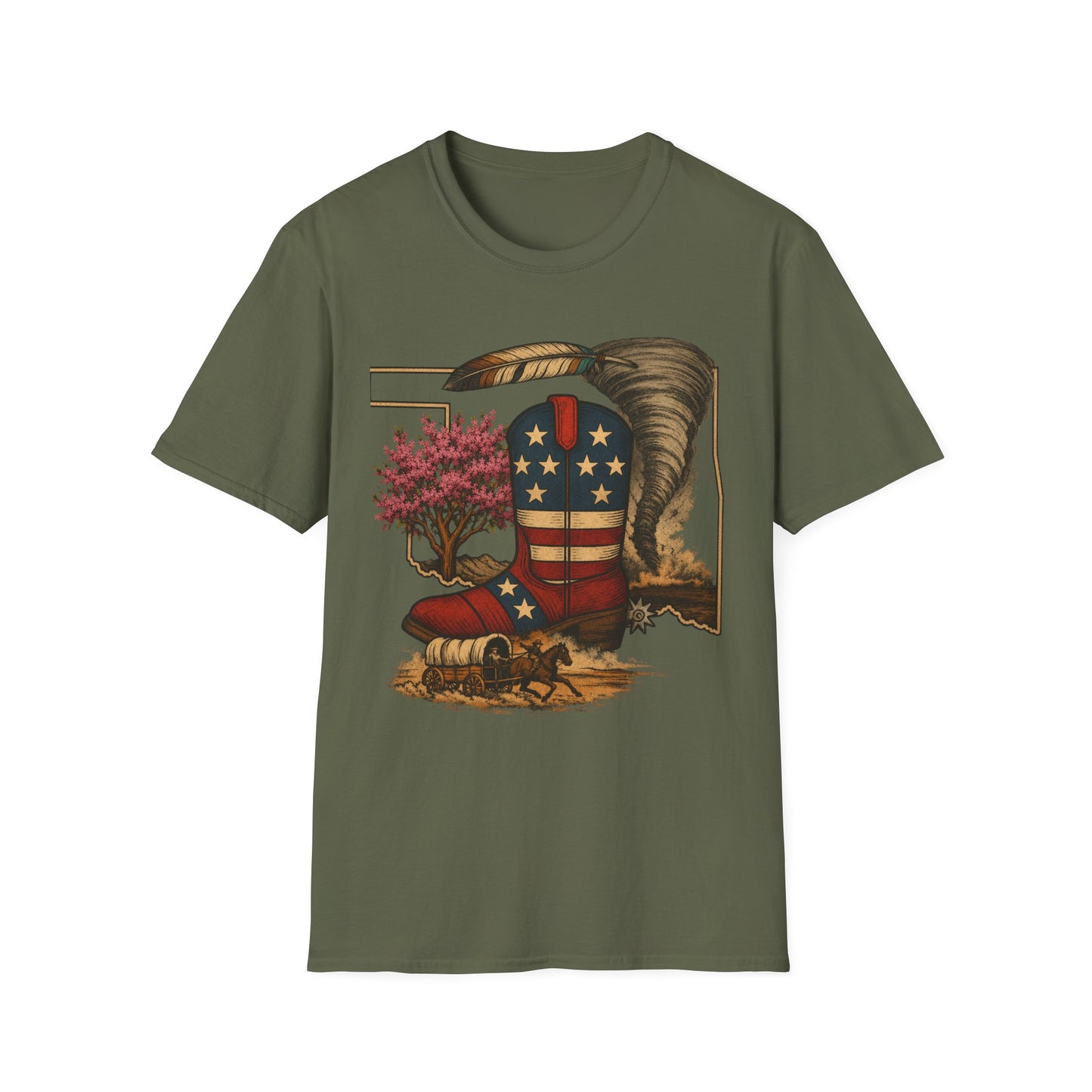 Oklahoma Patriotic Cowboy Boot T-Shirt — Americana Western Graphic Tee