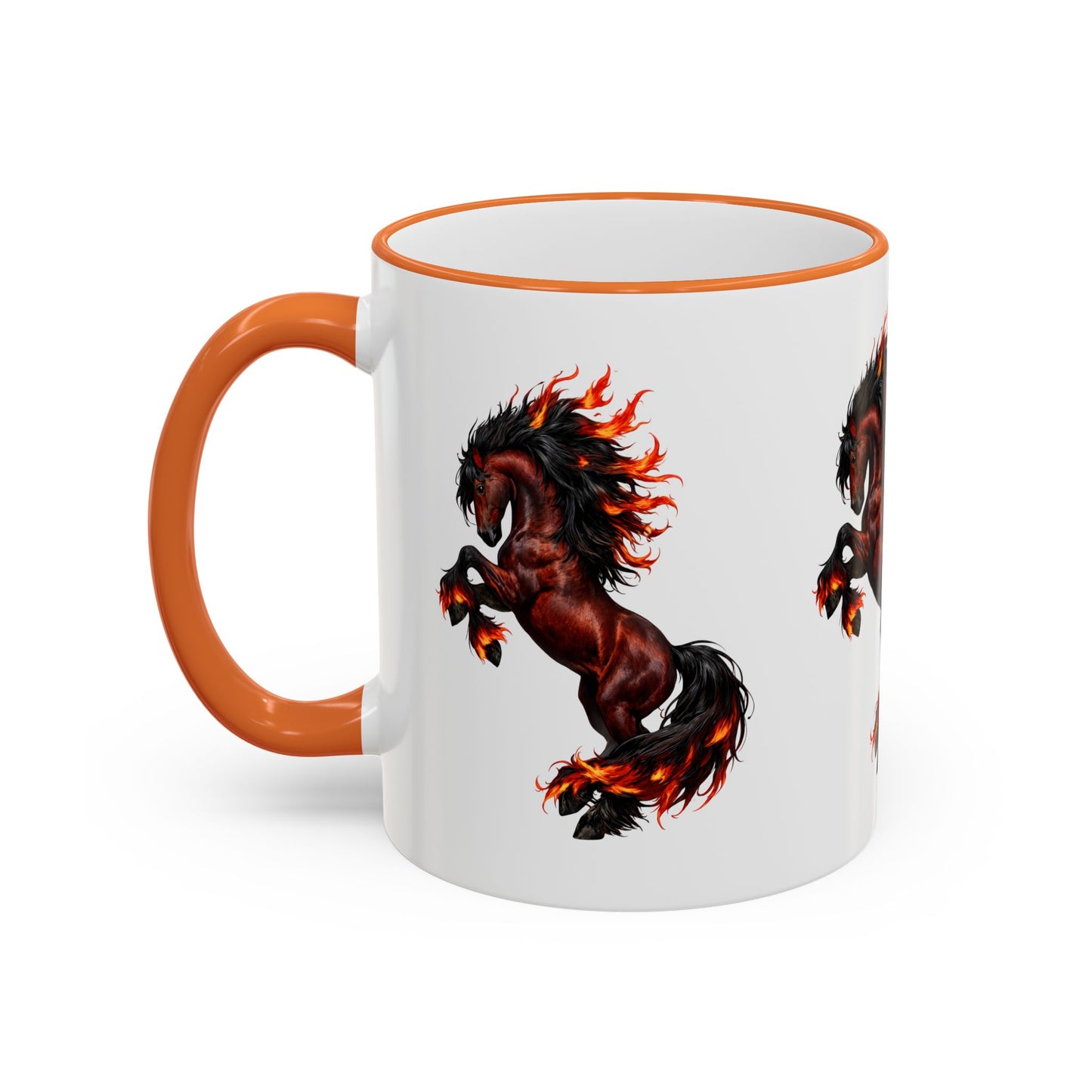 Flaming Horse Accent Rim Mug — Fiery Stallion Coffee Cup (11oz/15oz)