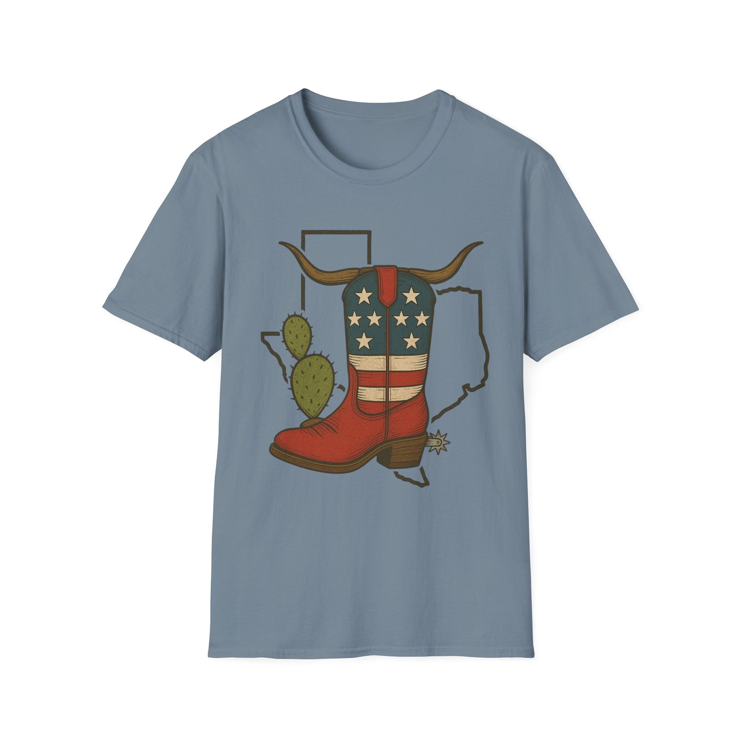 Texas Western Cowboy Boot T-Shirt — American Pride Longhorn Design