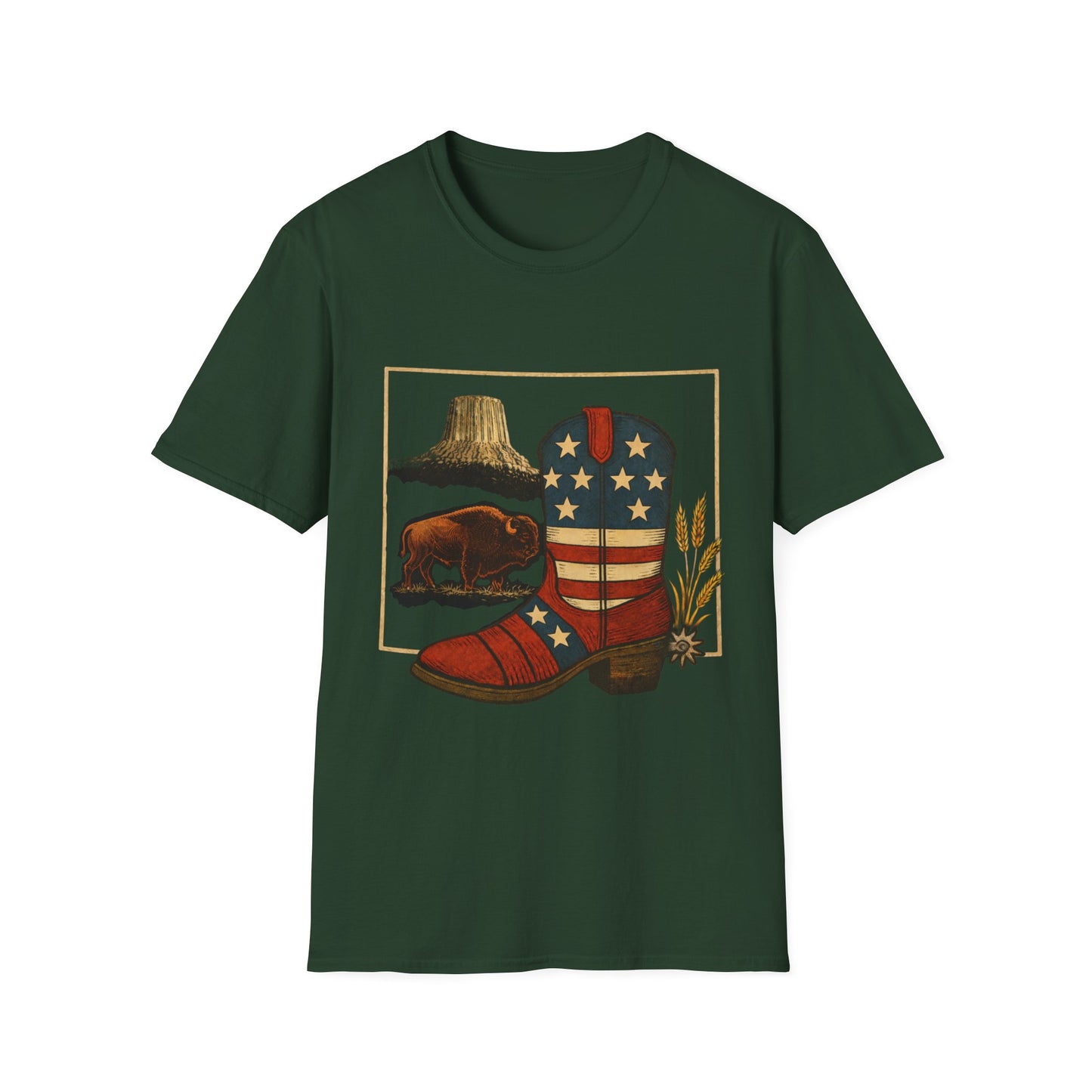 Wyoming Patriotic Cowboy Boot T-Shirt - Americana Western Graphic Tee