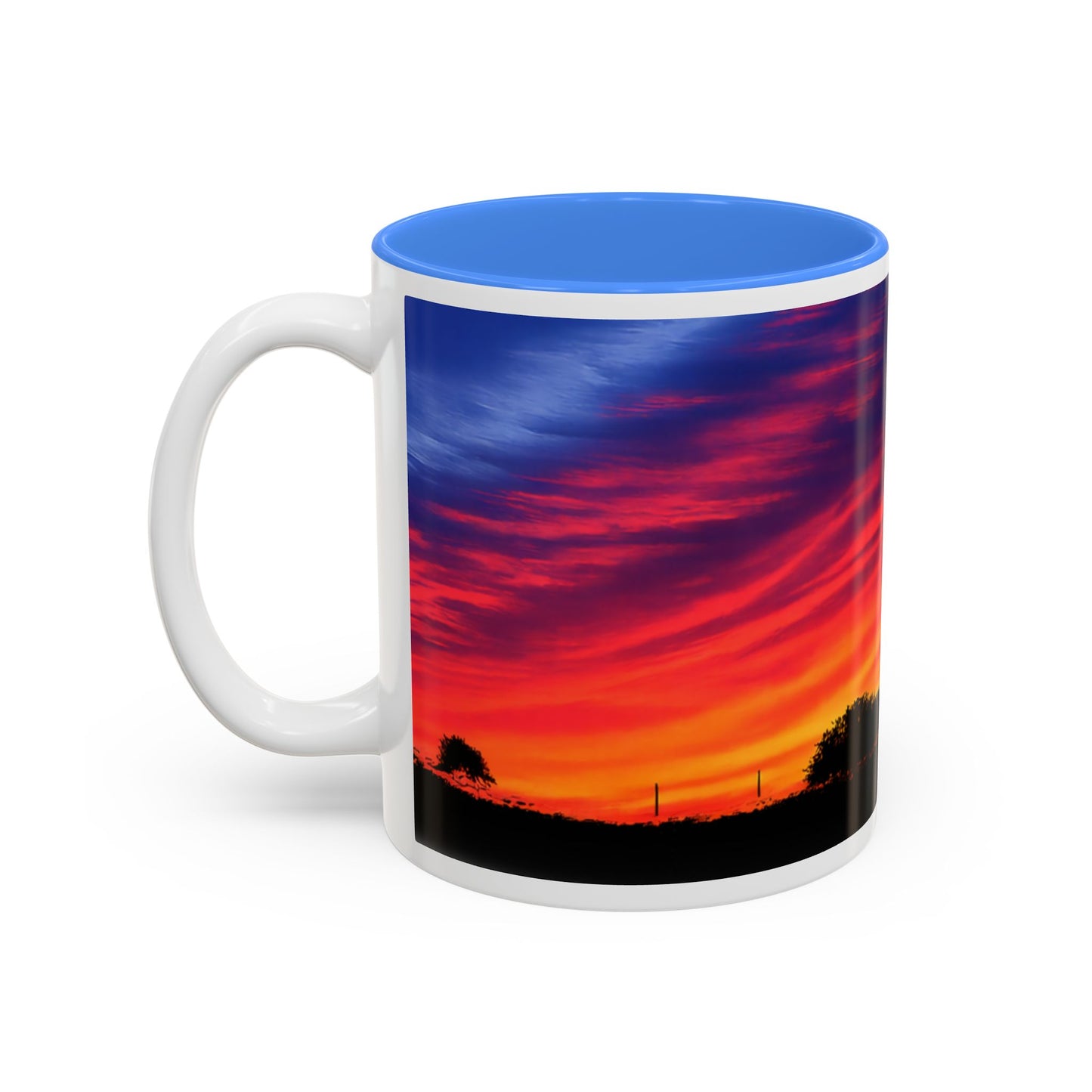 Desert Sunrise Silhouette Accent Mug — Colorful Sky Landscape Coffee Cup (11oz/15oz)