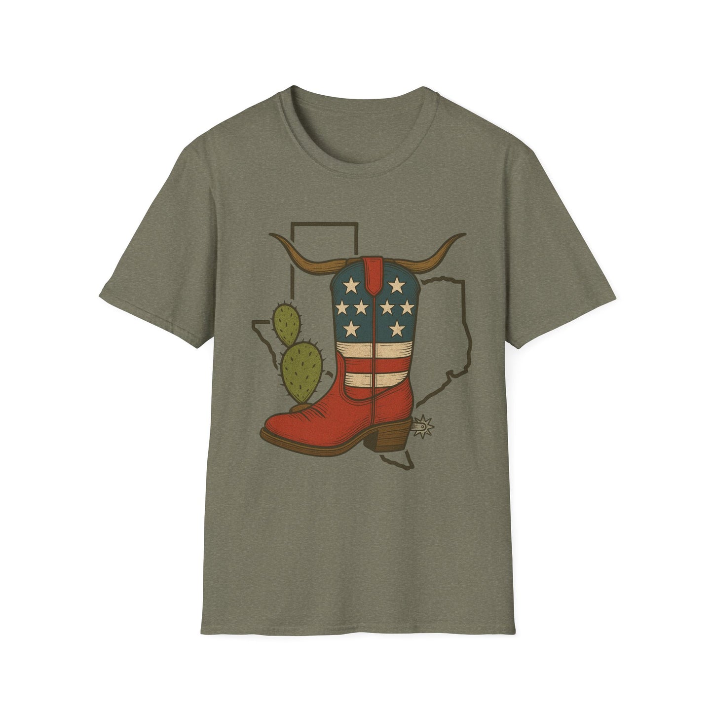 Texas Western Cowboy Boot T-Shirt — American Pride Longhorn Design