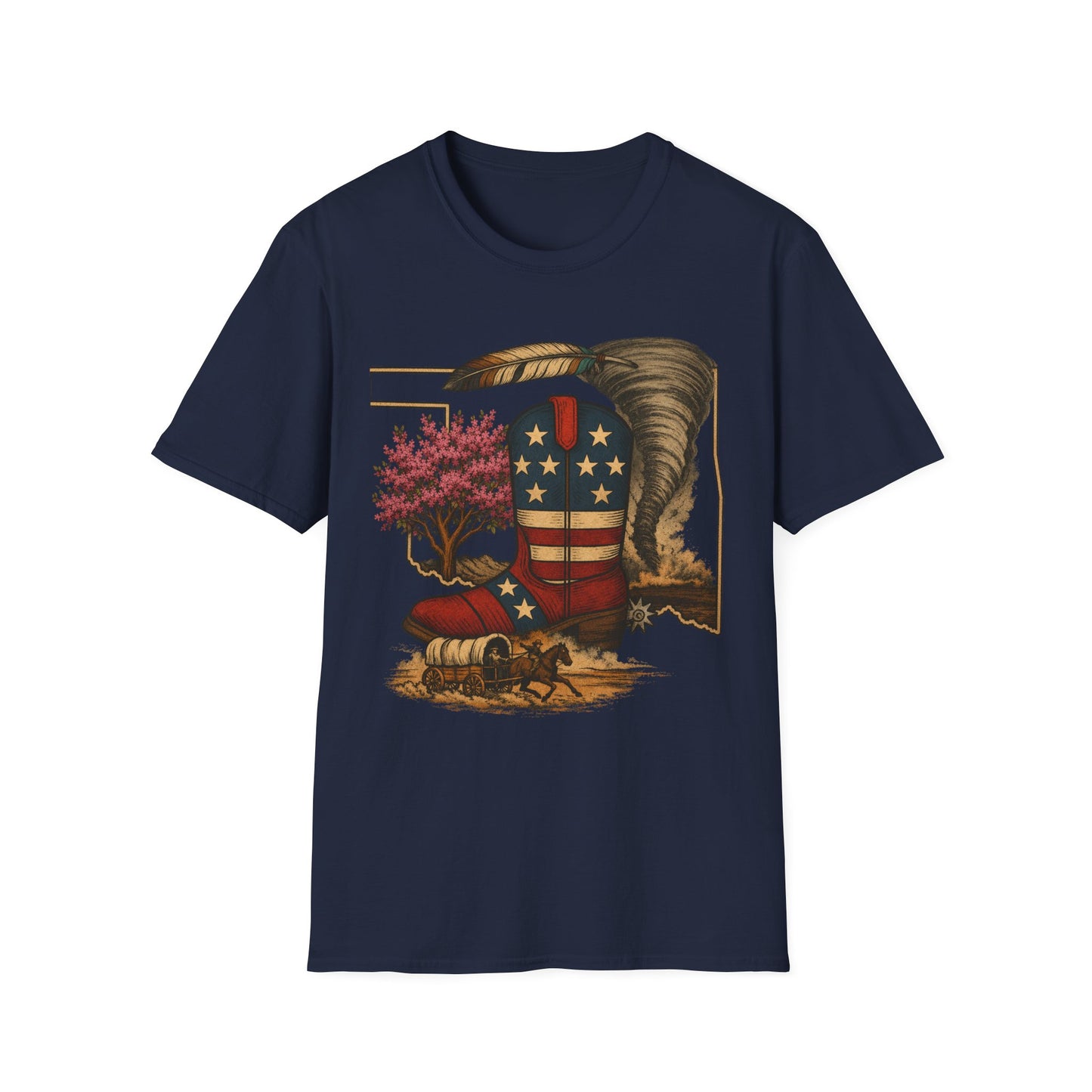 Oklahoma Patriotic Cowboy Boot T-Shirt — Americana Western Graphic Tee