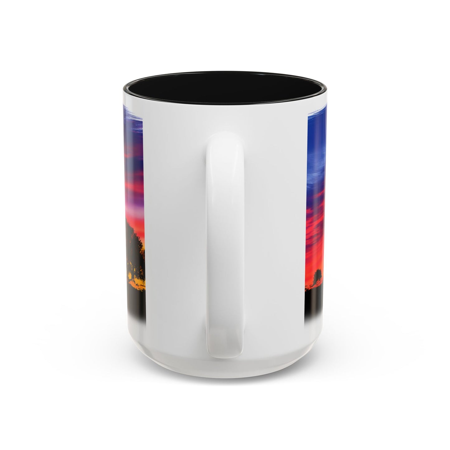 Desert Sunrise Silhouette Accent Mug — Colorful Sky Landscape Coffee Cup (11oz/15oz)