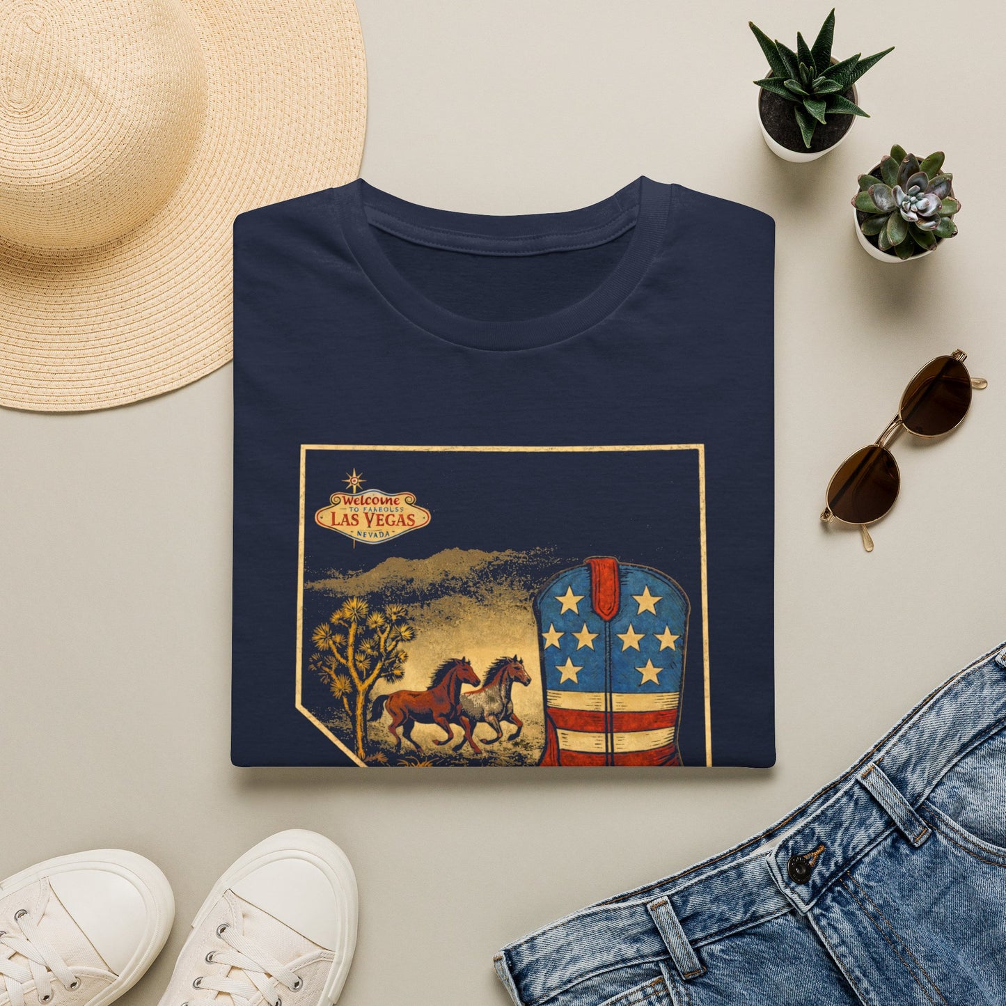 Nevada State Patriotic Cowboy Boot T-Shirt — Las Vegas Desert Horses Graphic Tee