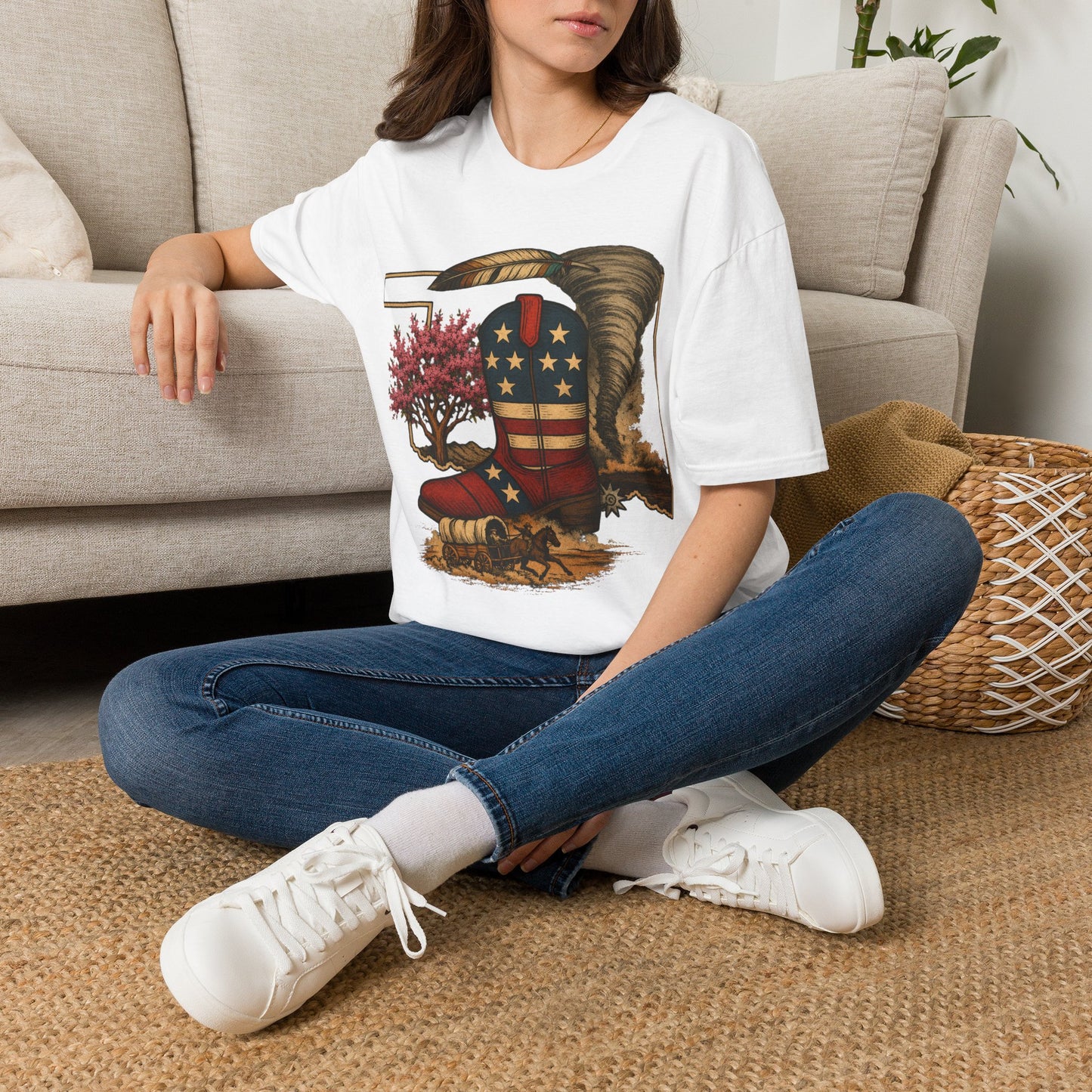 Oklahoma Patriotic Cowboy Boot T-Shirt — Americana Western Graphic Tee