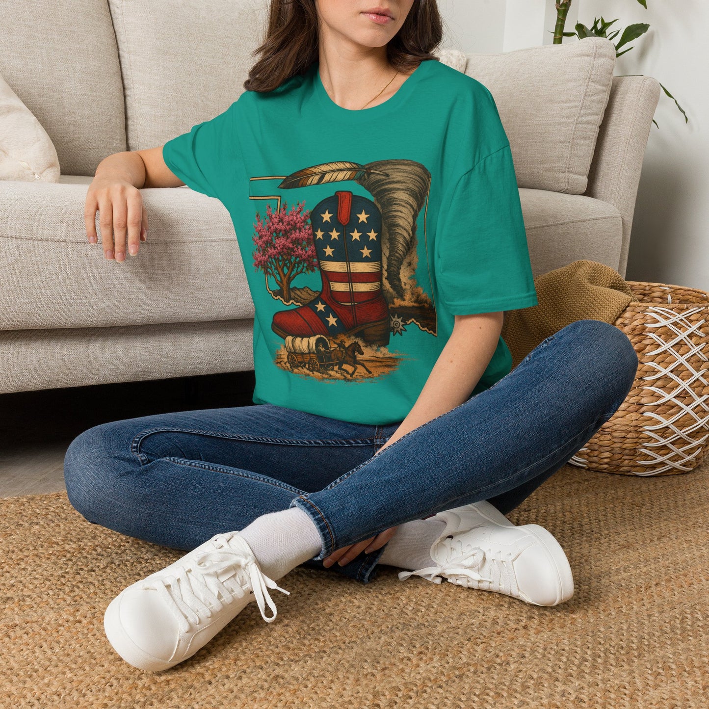 Oklahoma Patriotic Cowboy Boot T-Shirt — Americana Western Graphic Tee