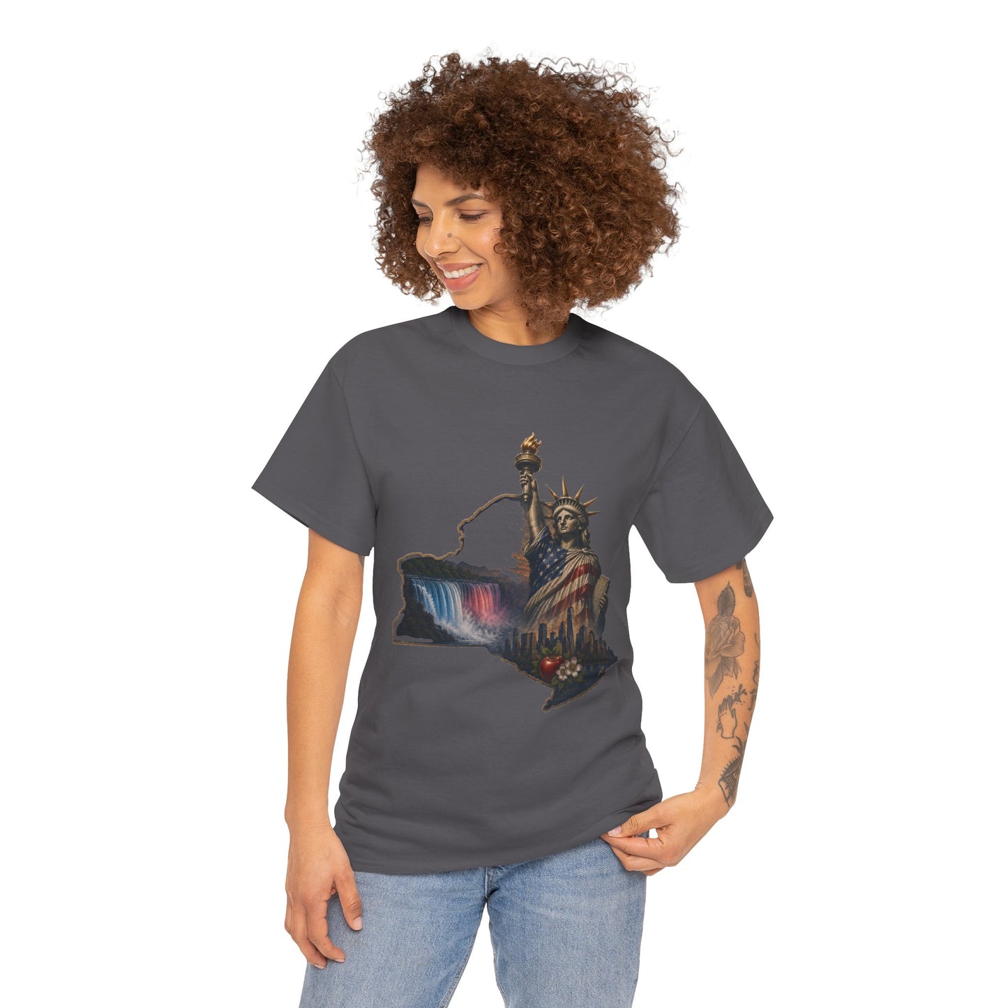 Statue of Liberty New York State Outline T-Shirt — Patriotic NY Tee