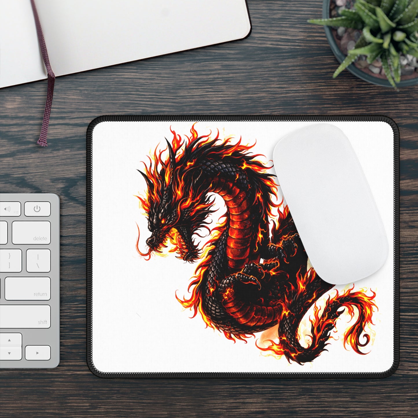 Flaming Dragon Gaming Mouse Pad | Fiery Dragon Desk Mat
