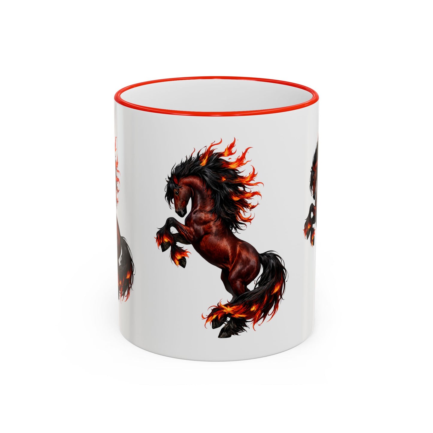 Flaming Horse Accent Rim Mug — Fiery Stallion Coffee Cup (11oz/15oz)