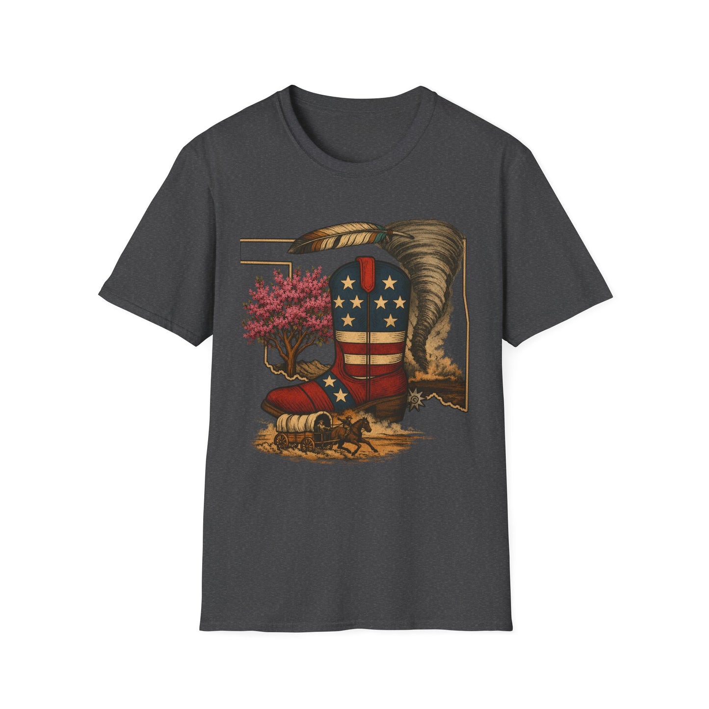 Oklahoma Patriotic Cowboy Boot T-Shirt — Americana Western Graphic Tee