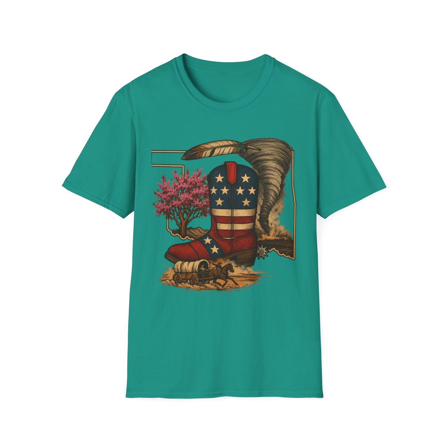 Oklahoma Patriotic Cowboy Boot T-Shirt — Americana Western Graphic Tee