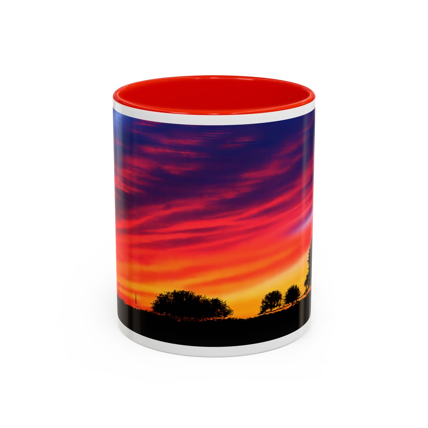 Desert Sunrise Silhouette Accent Mug — Colorful Sky Landscape Coffee Cup (11oz/15oz)