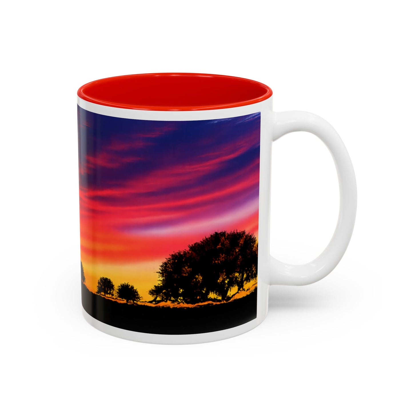 Desert Sunrise Silhouette Accent Mug — Colorful Sky Landscape Coffee Cup (11oz/15oz)
