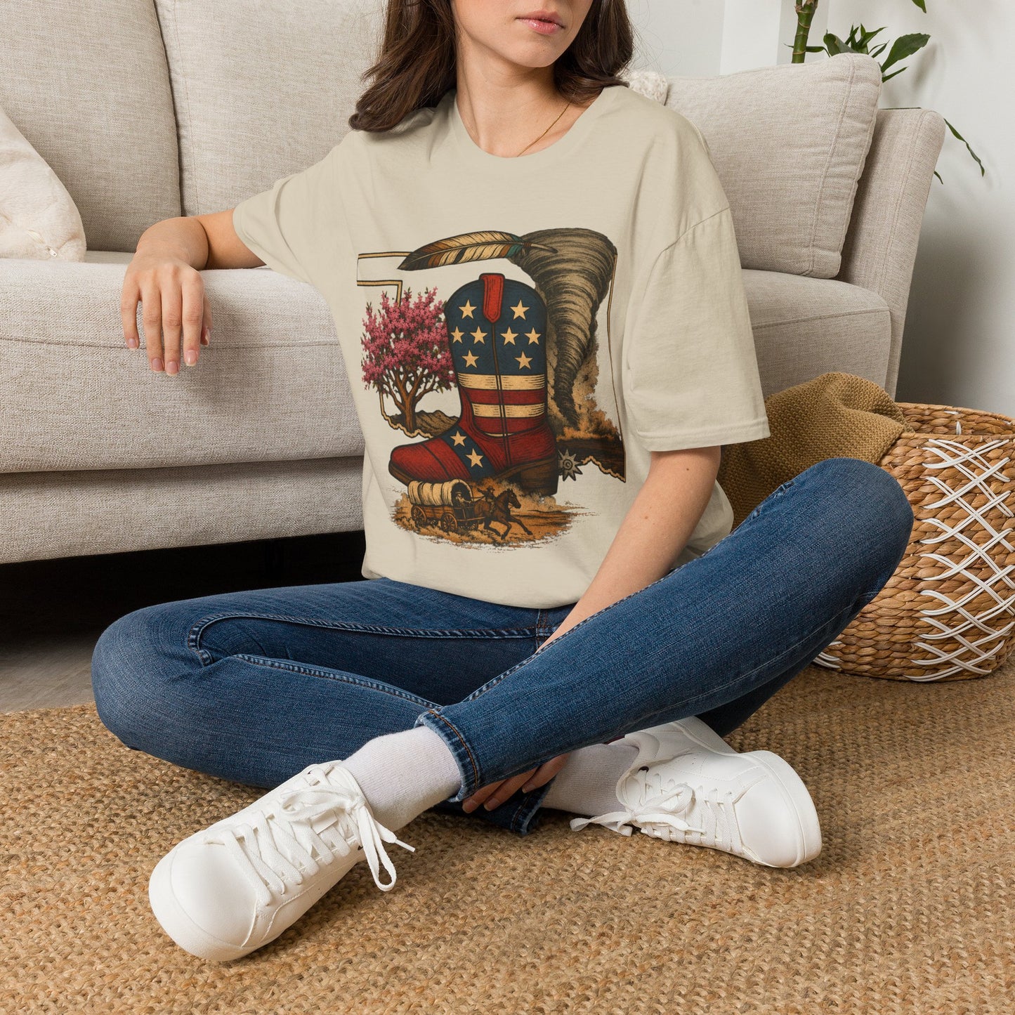 Oklahoma Patriotic Cowboy Boot T-Shirt — Americana Western Graphic Tee