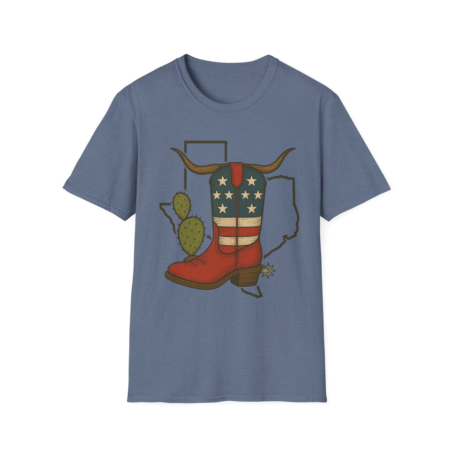 Texas Western Cowboy Boot T-Shirt — American Pride Longhorn Design