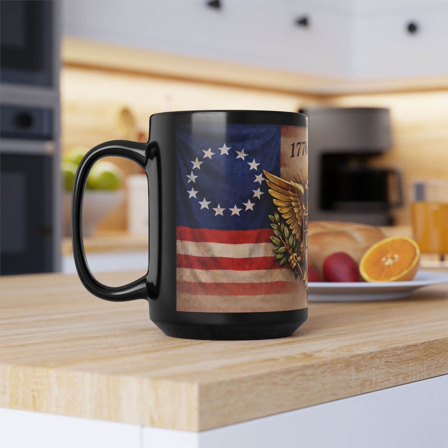 USA Eagle Flag Coffee Mug — 1776 to 2026 Patriotic Black Ceramic Mug (15oz)