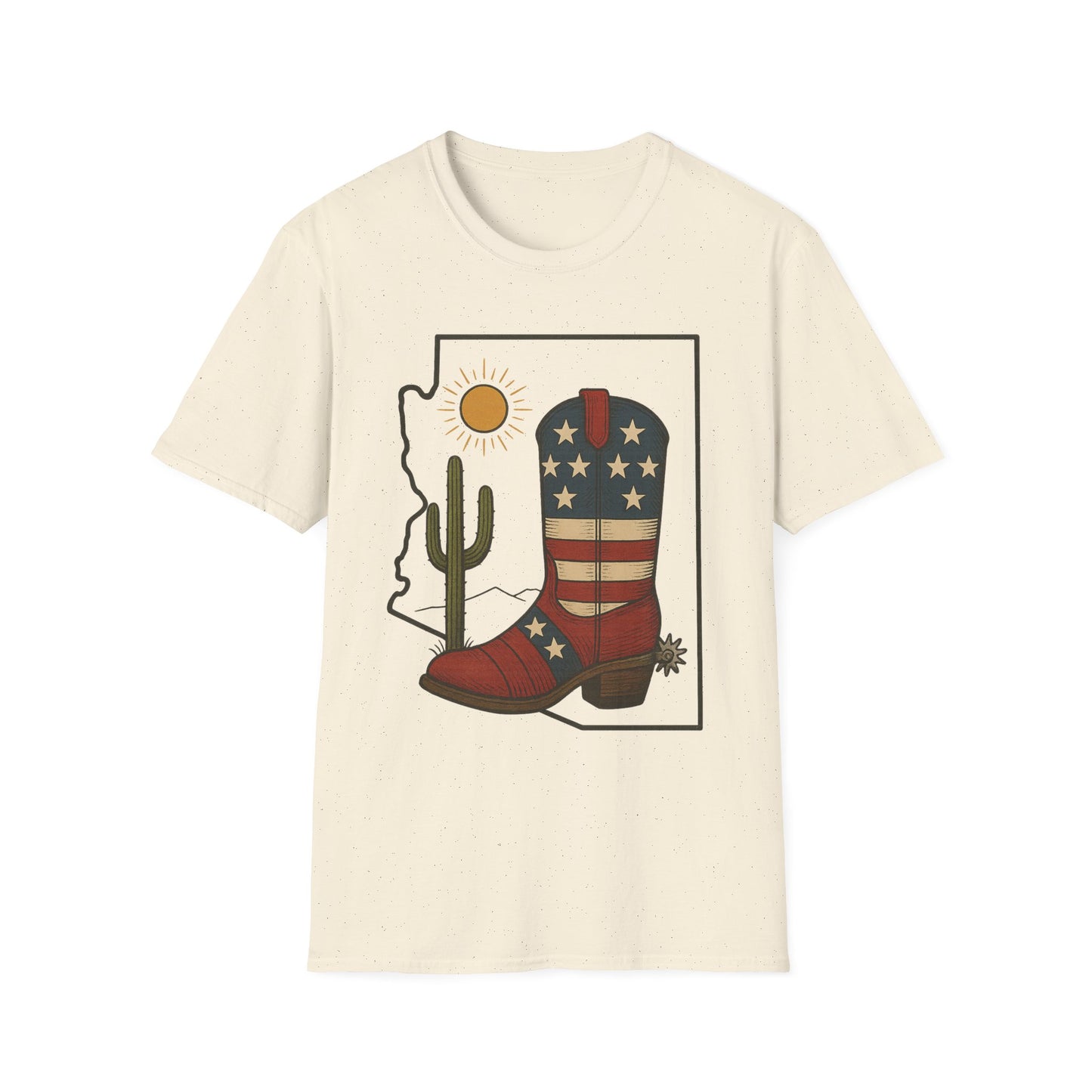 Arizona Cowboy Boot T‑Shirt — USA Patriotic Western Tee with Cactus & Sun