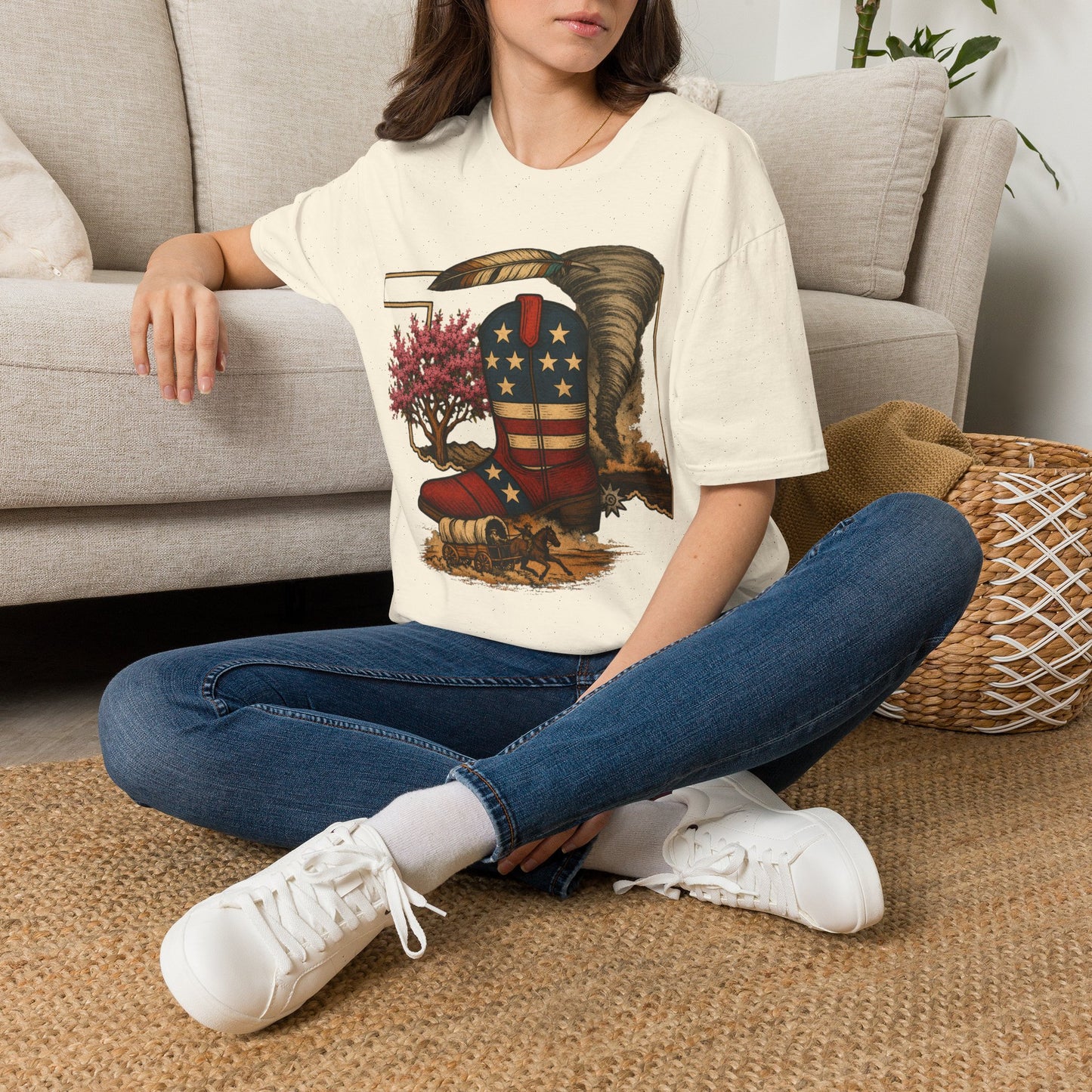 Oklahoma Patriotic Cowboy Boot T-Shirt — Americana Western Graphic Tee