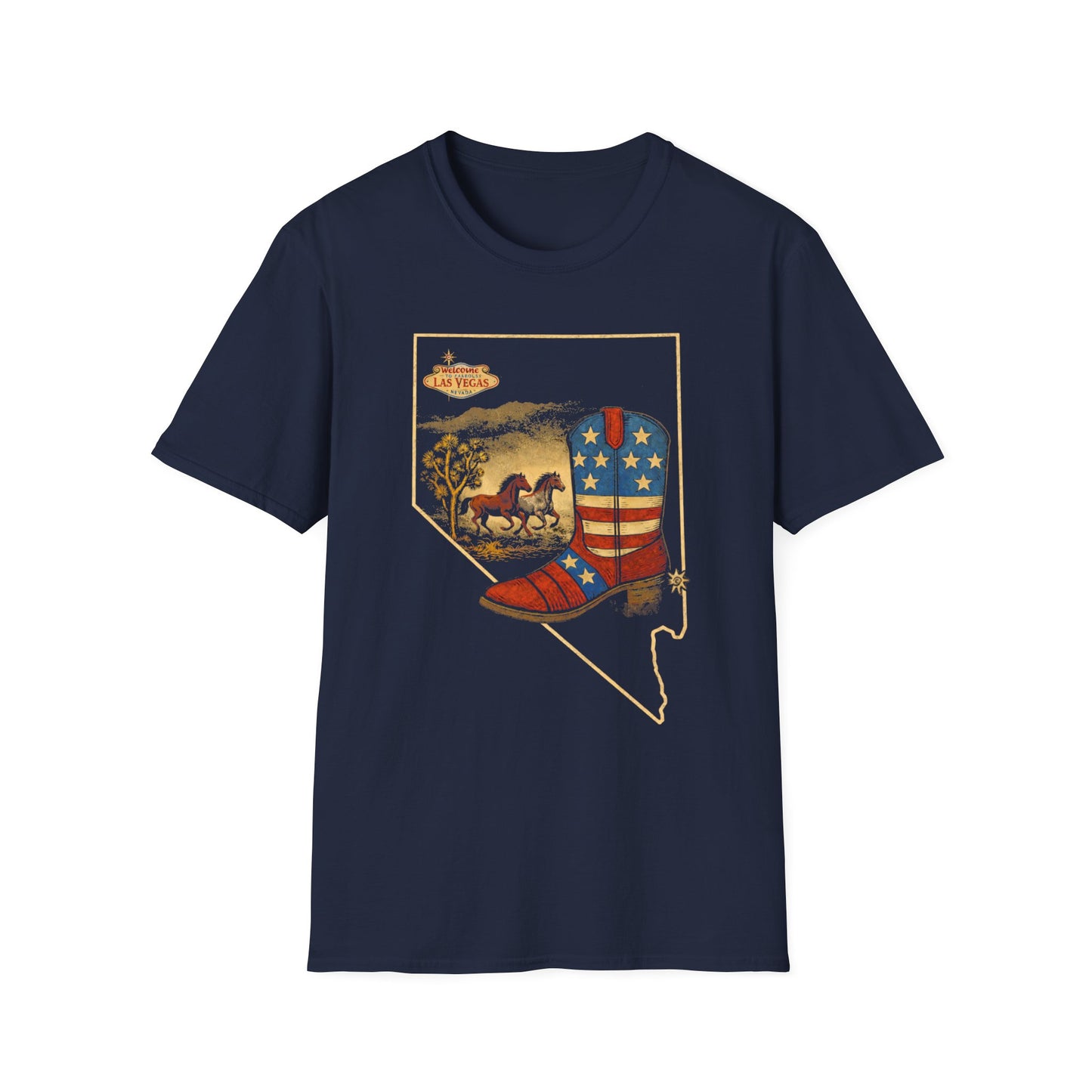 Nevada State Patriotic Cowboy Boot T-Shirt — Las Vegas Desert Horses Graphic Tee