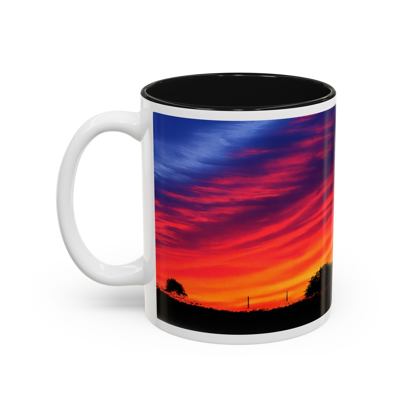 Desert Sunrise Silhouette Accent Mug — Colorful Sky Landscape Coffee Cup (11oz/15oz)