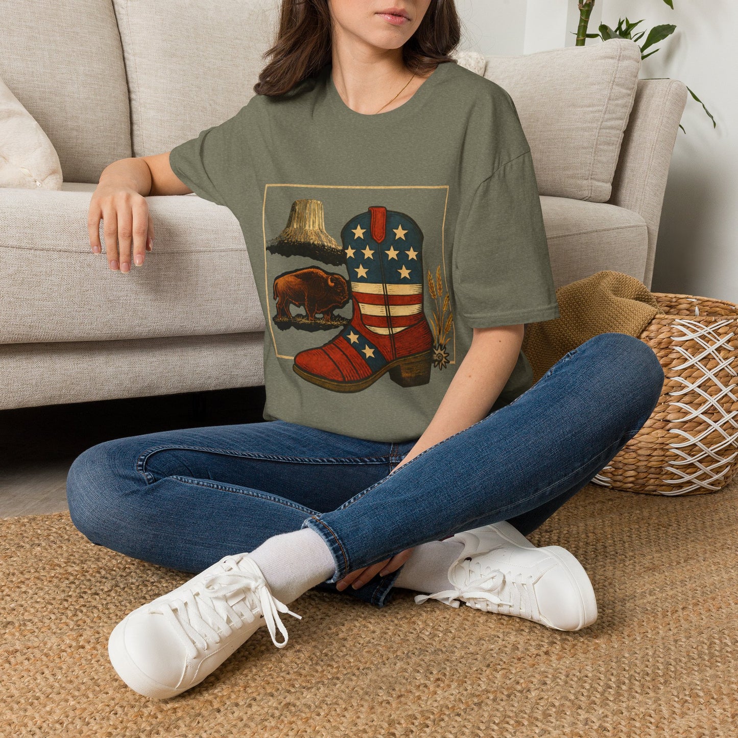 Wyoming Patriotic Cowboy Boot T-Shirt - Americana Western Graphic Tee