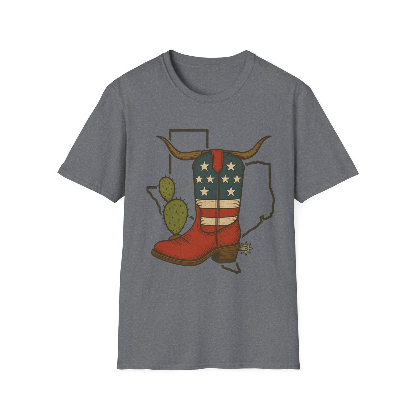Texas Western Cowboy Boot T-Shirt — American Pride Longhorn Design