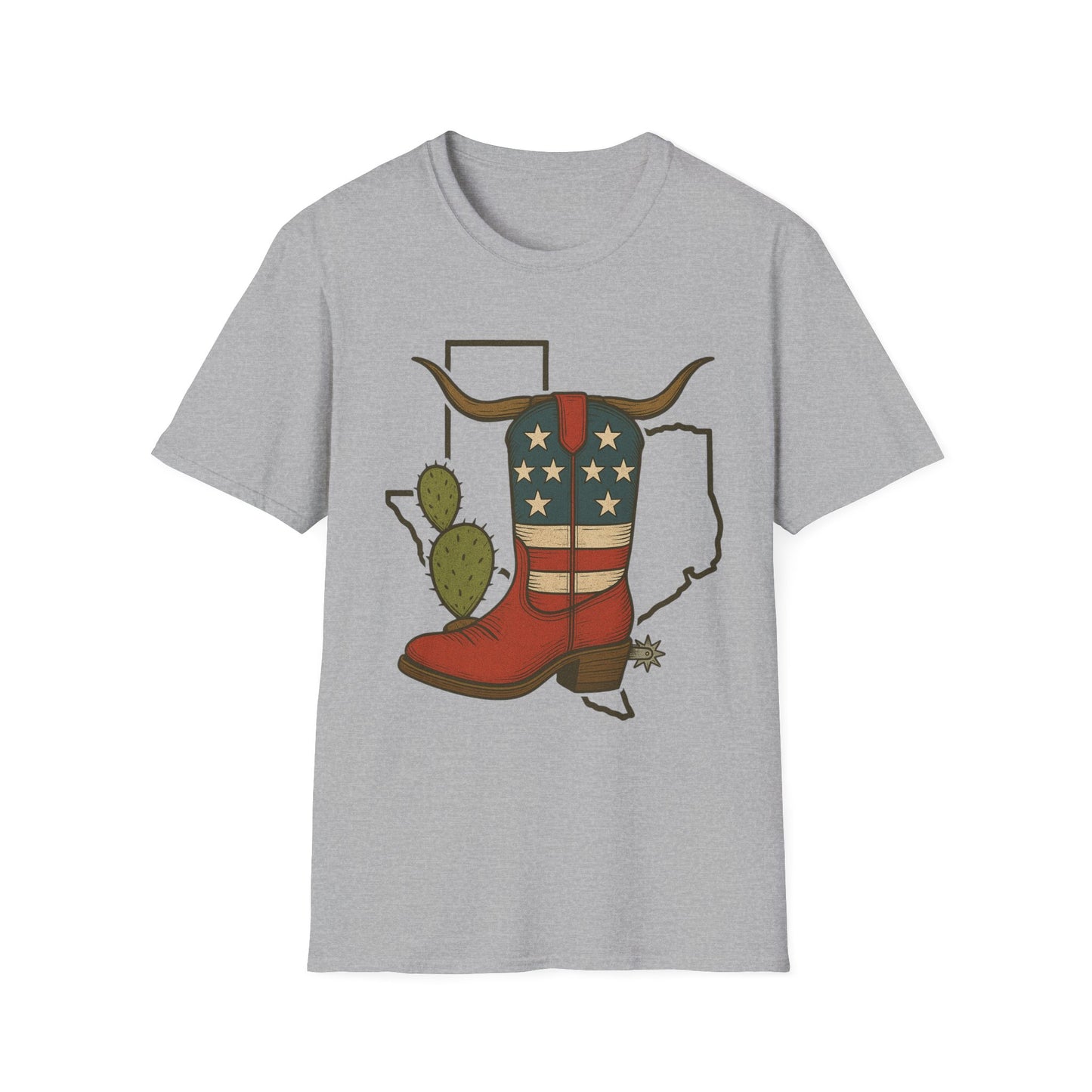 Texas Western Cowboy Boot T-Shirt — American Pride Longhorn Design