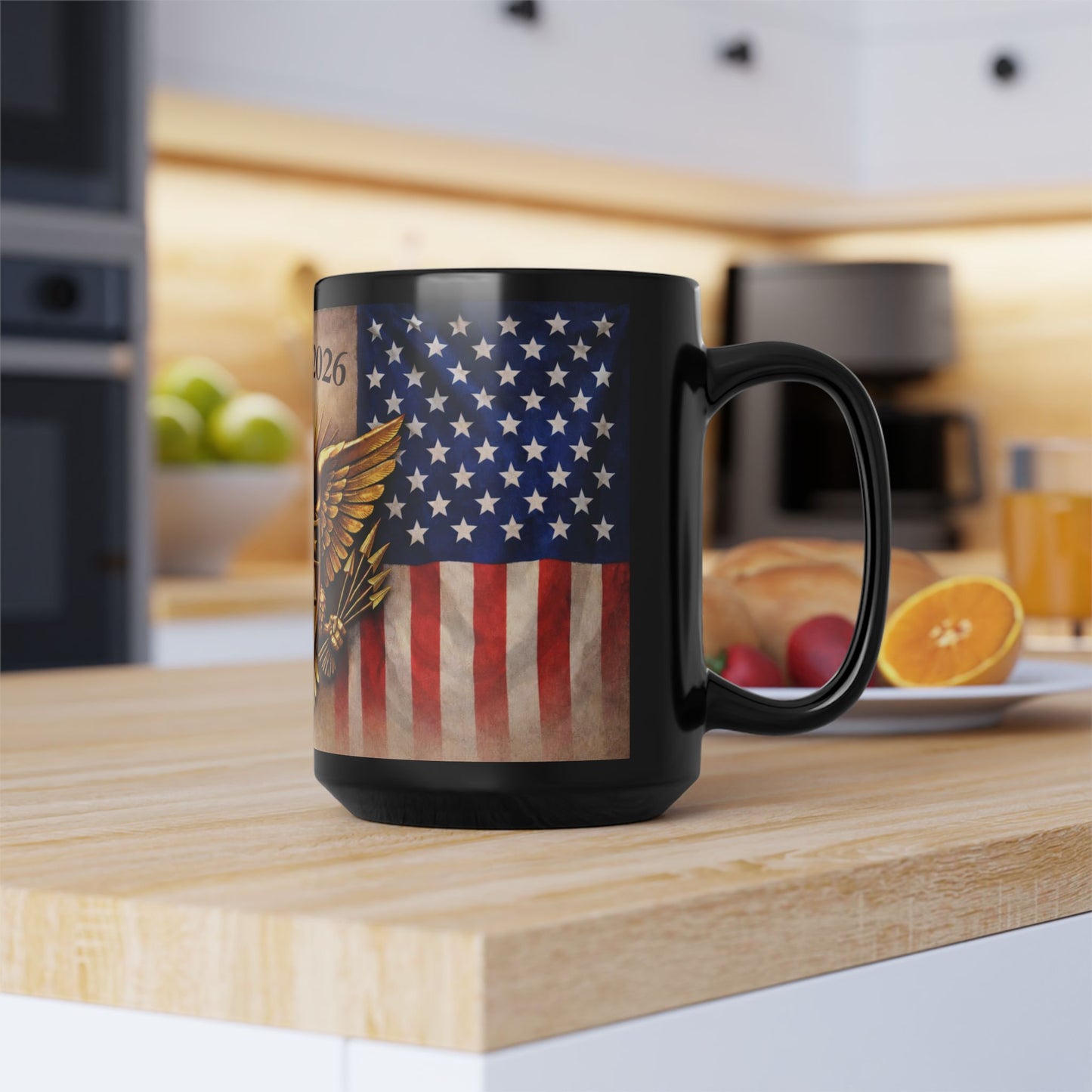USA Eagle Flag Coffee Mug — 1776 to 2026 Patriotic Black Ceramic Mug (15oz)