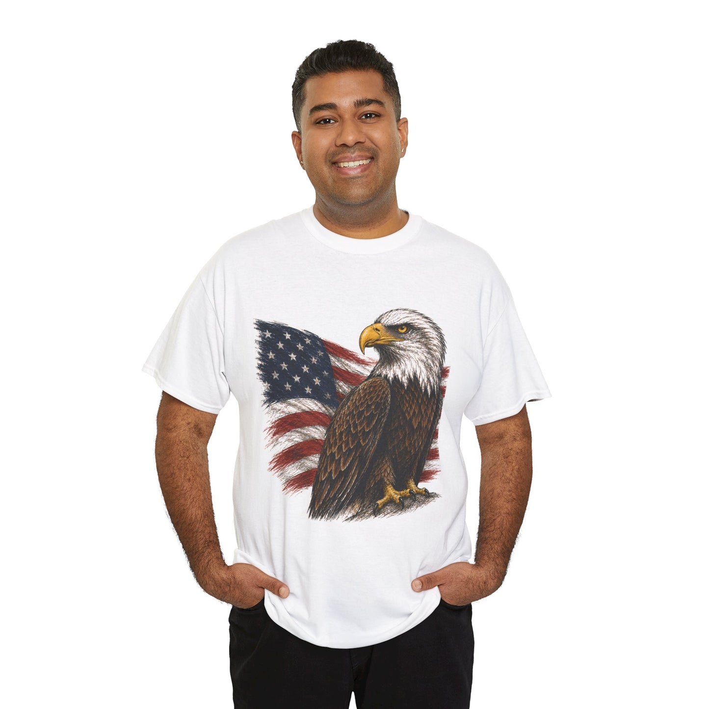 Eagle with American Flag T-Shirt — Patriotic Bald Eagle Tee for 4th of July