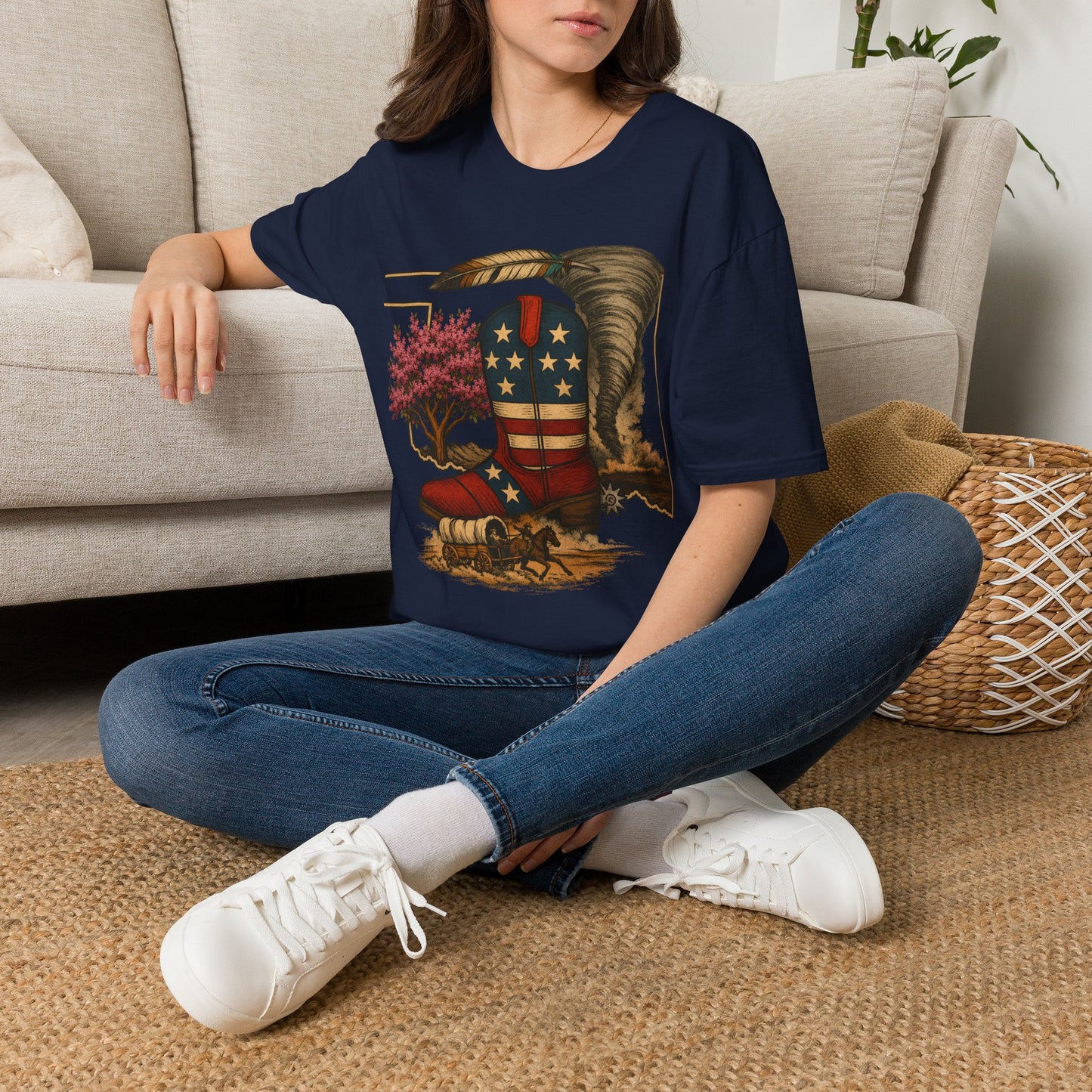 Oklahoma Patriotic Cowboy Boot T-Shirt — Americana Western Graphic Tee