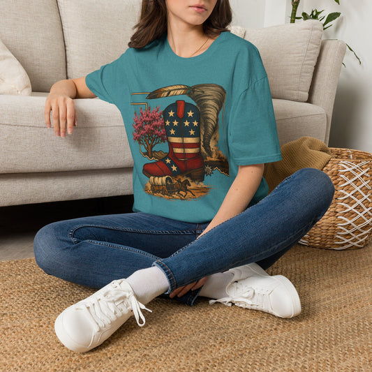 Oklahoma Patriotic Cowboy Boot T-Shirt — Americana Western Graphic Tee