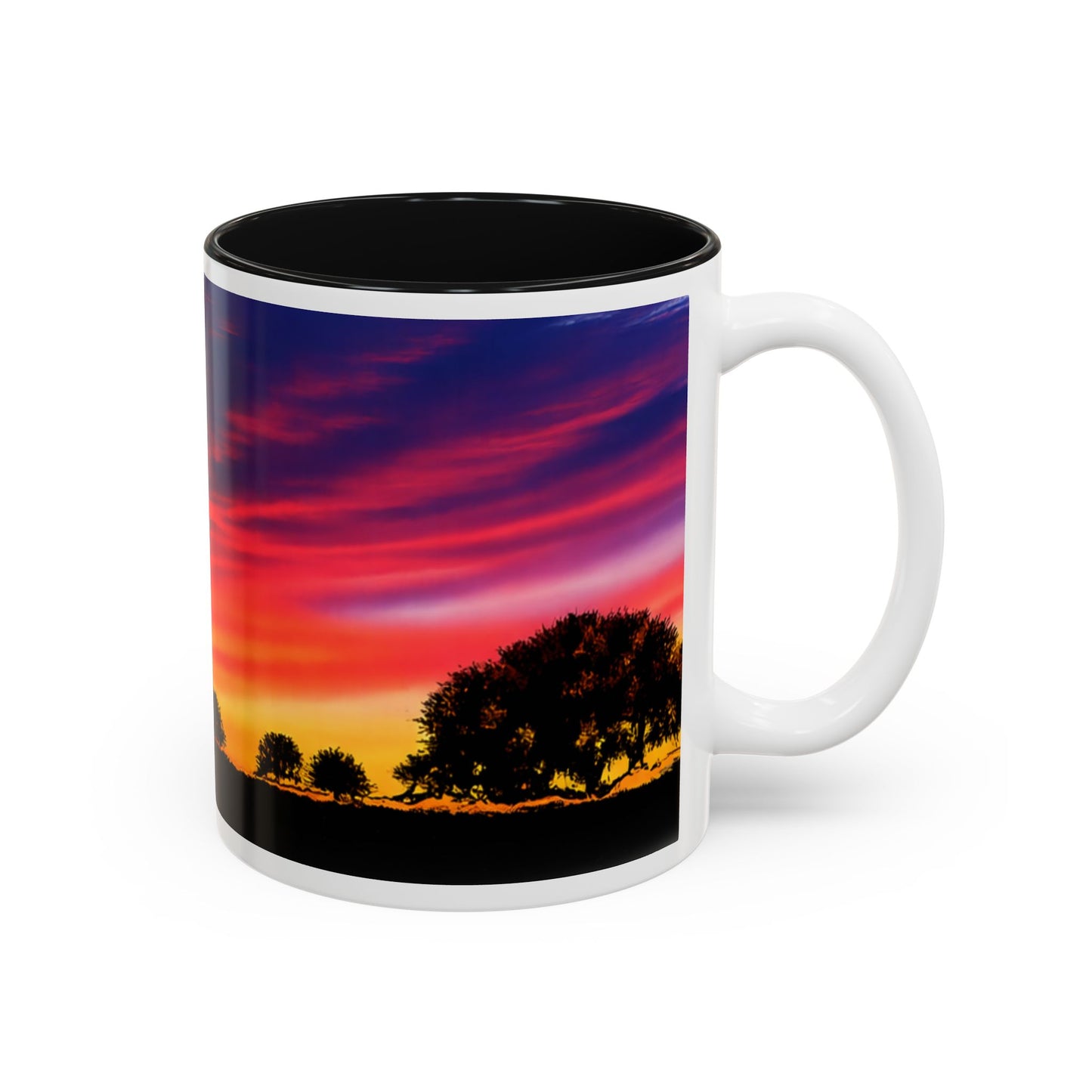Desert Sunrise Silhouette Accent Mug — Colorful Sky Landscape Coffee Cup (11oz/15oz)