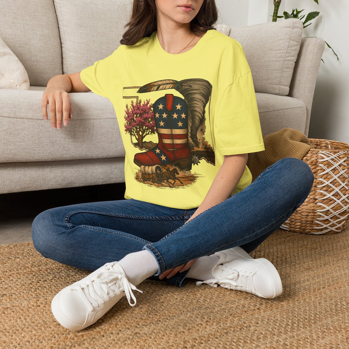 Oklahoma Patriotic Cowboy Boot T-Shirt — Americana Western Graphic Tee